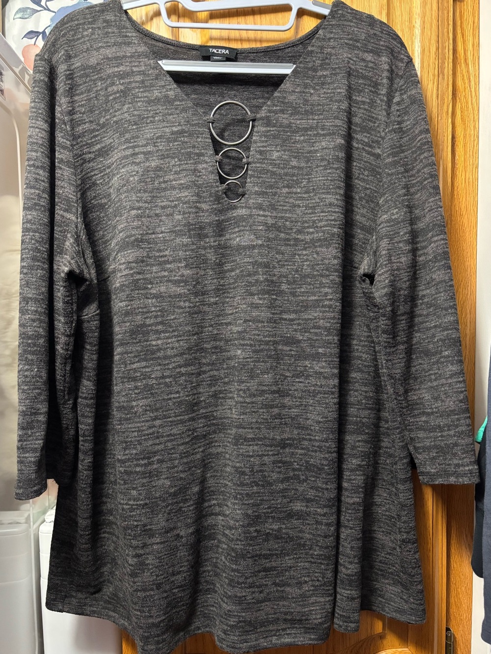 Tacera Heather Charcoal Long-Sleeve Ring-Accent Knit Top